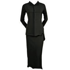 YOHJI YAMAMOTO asymmetrical silk jacket and skirt - runway 2000 12