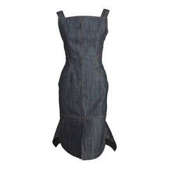 unworn AZZEDINE ALAIA denim dress with intricate seaming and topstitching