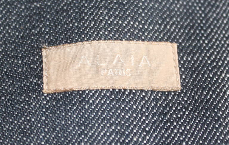 unworn AZZEDINE ALAIA denim dress with intricate seaming and topstitching In New Condition In San Fransisco, CA