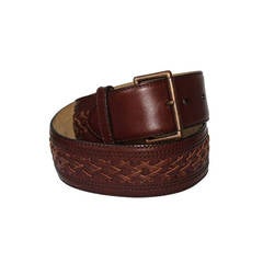 1980's AZZEDINE ALAIA brown leather woven belt with antiqued brass buckle