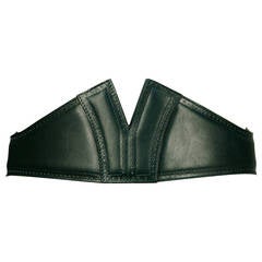 1990's AZZEDINE ALAIA forest green leather corset belt with punched dot trim 3