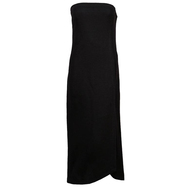 1960's GALANOS black wool strapless dress with asymmetrical seaming and ...