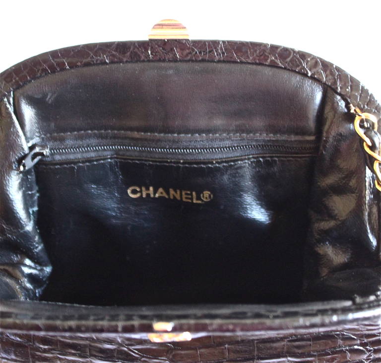 Women's 80's CHANEL black convertible crocodile bag with cross body strap