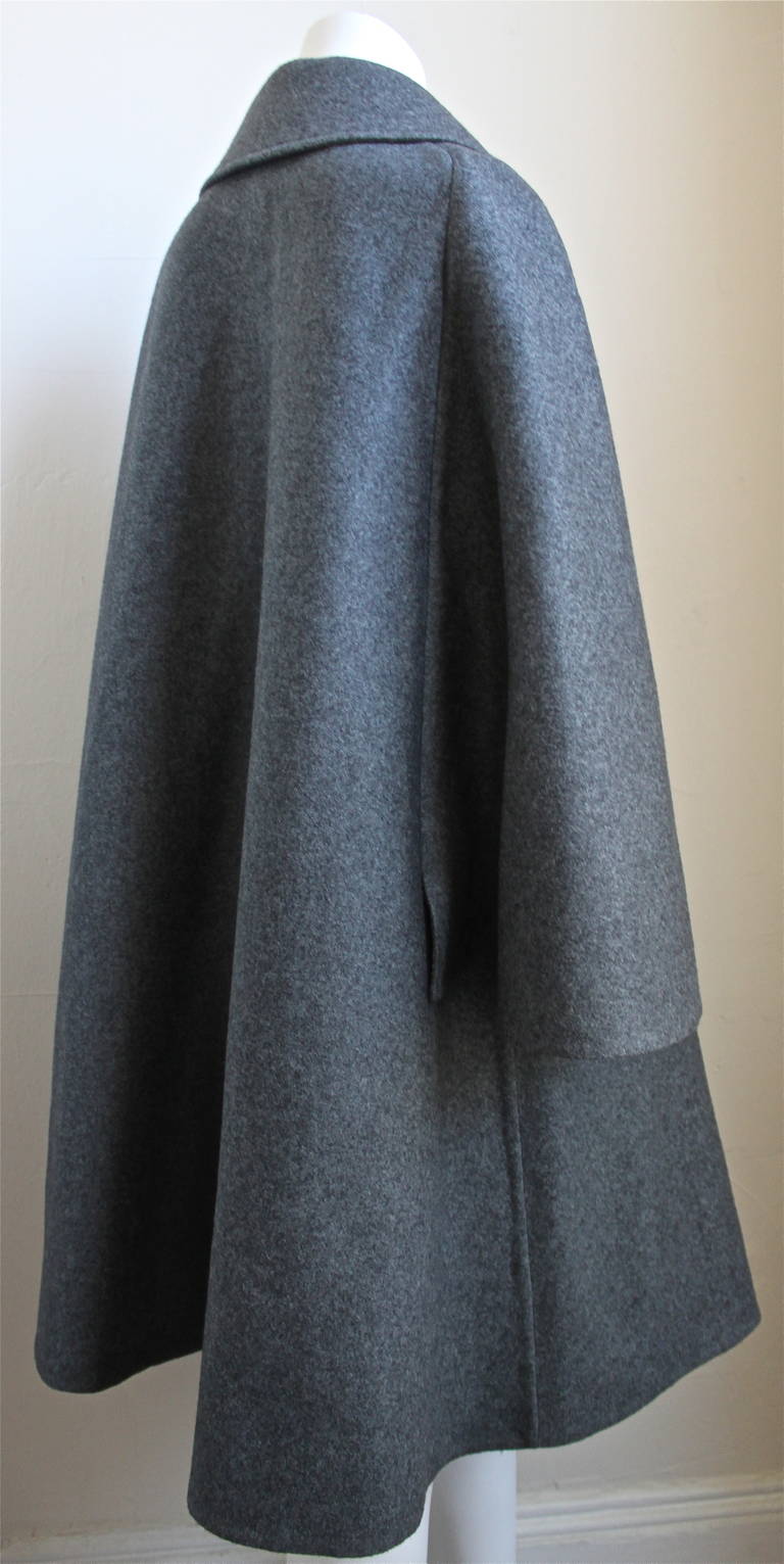 HERMES charcoal grey double faced cashmere cape coat - unworn For ...