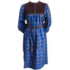 Vintage 1970's YVES SAINT LAURENT plaid peasant dress