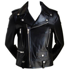 unworn SAINT LAURENT by Hedi Slimane black leather biker jacket