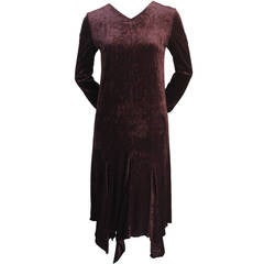 1990's ROMEO GIGLI brown velvet dress with asymmetrical hemline 12