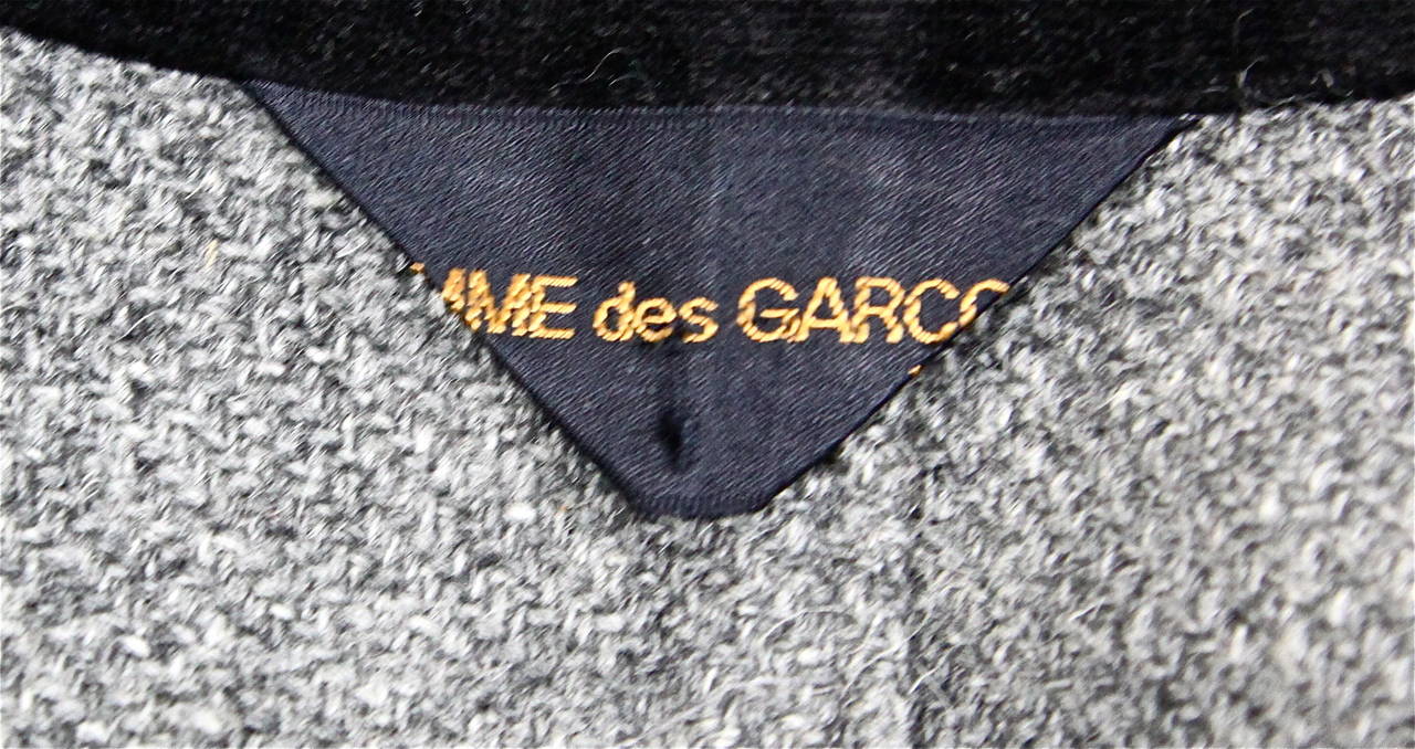 1980's COMME DES GARCONS charcoal wool coat with velvet lapel 1