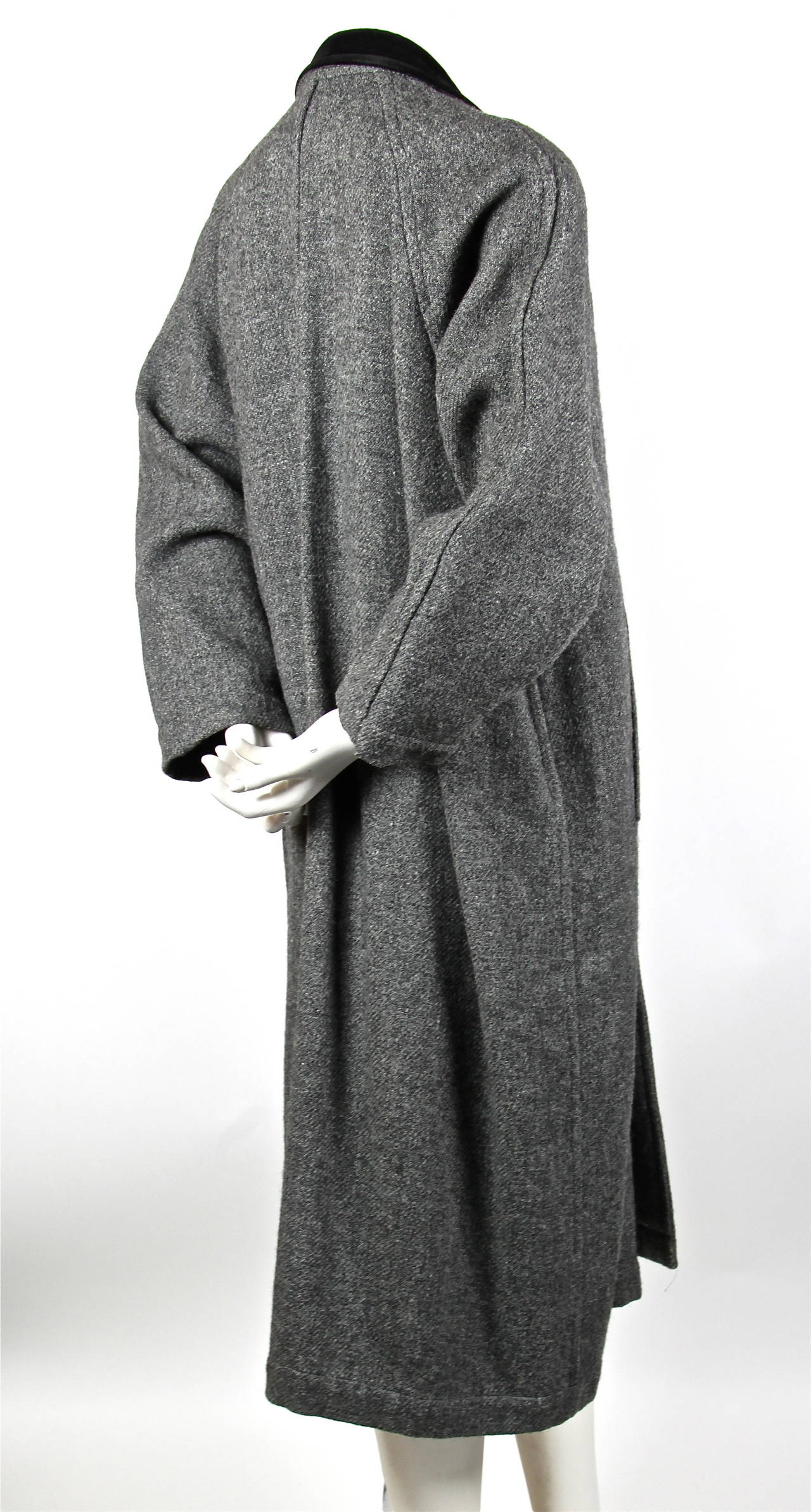 1980's COMME DES GARCONS charcoal wool coat with velvet lapel In Excellent Condition In San Fransisco, CA