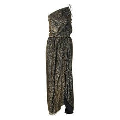 Retro 1970's STEPHEN BURROWS asymmetrical silk gown with lurex