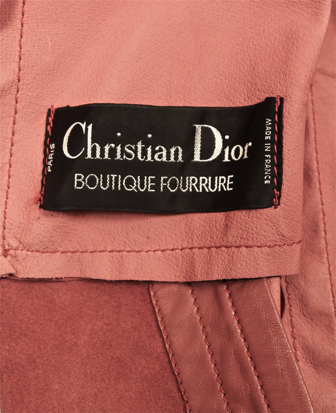 Pink CHRISTIAN DIOR suede cape with leather trim and fox fur collar