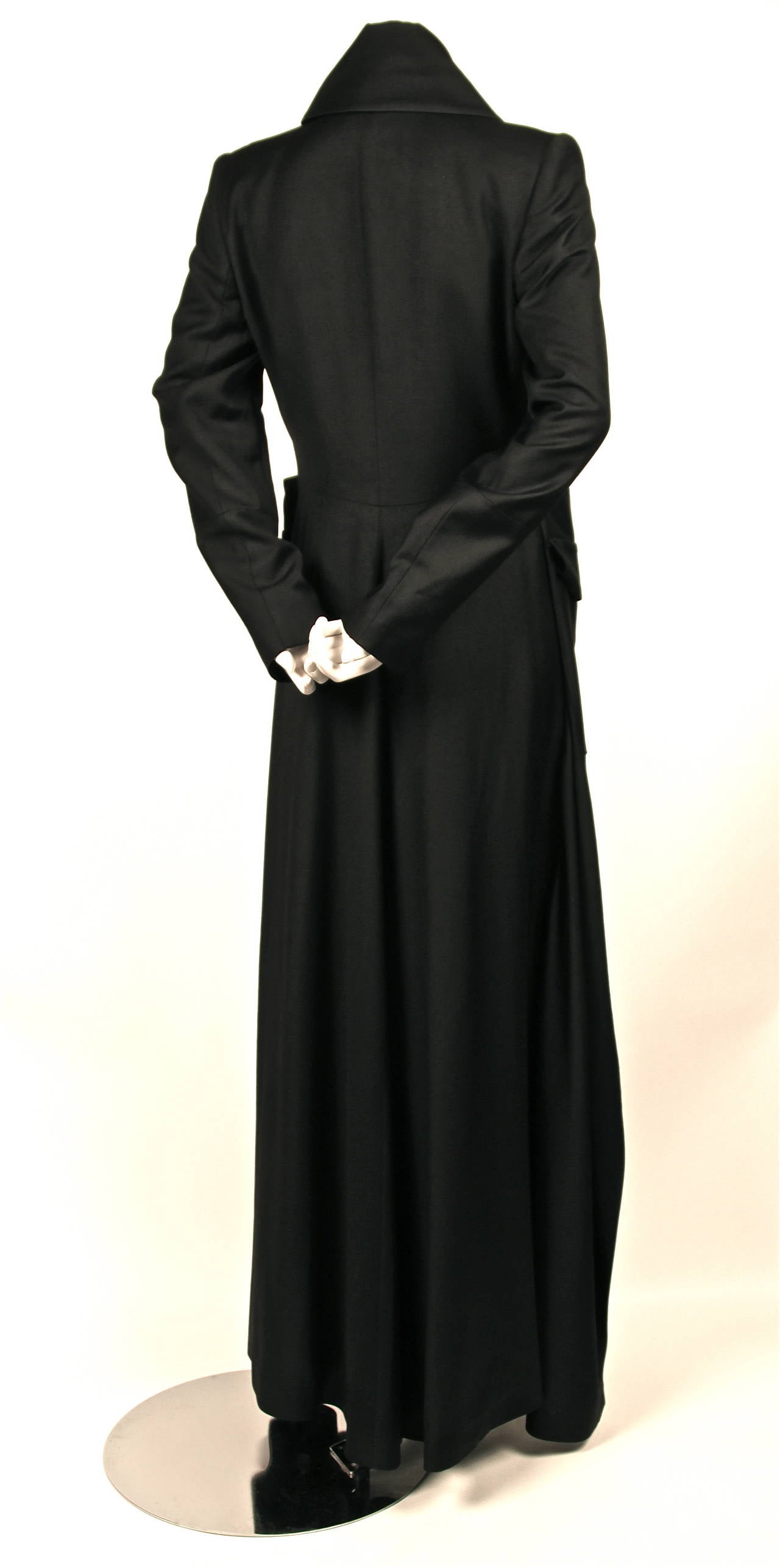rare 1990's ALEXANDER MCQUEEN black floor length evening coat with draped sides 3