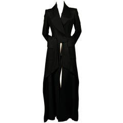 rare 1990's ALEXANDER MCQUEEN black floor length evening coat with draped sides