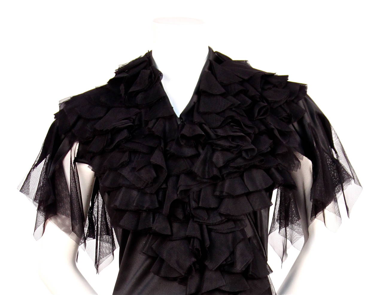 rare ALEXANDER MCQUEEN black dress with spiral zipper and tulle ruffles ...