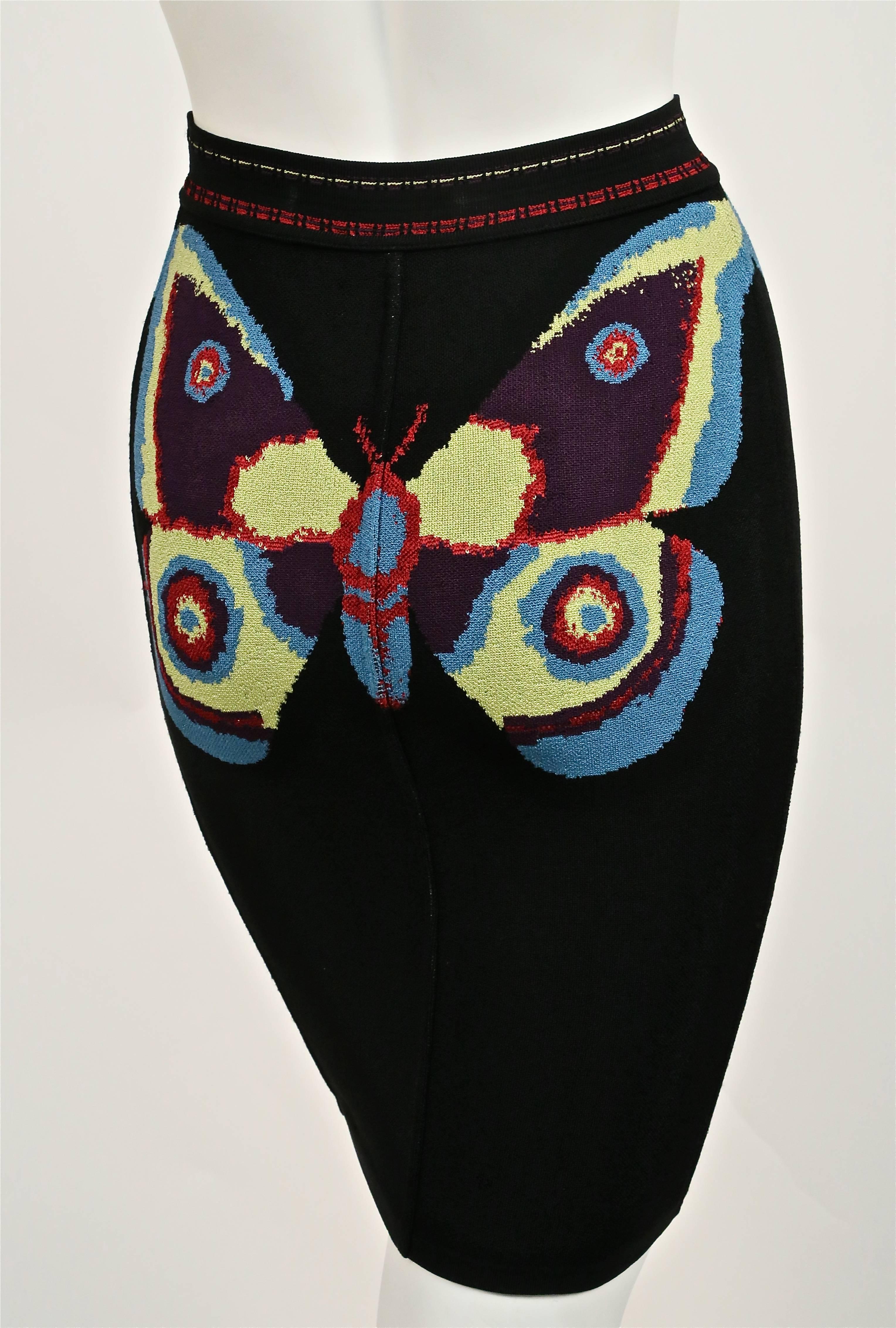 very rare 1991 AZZEDINE ALAIA butterfly skirt with artwork by Thierry Perez In Good Condition In San Fransisco, CA