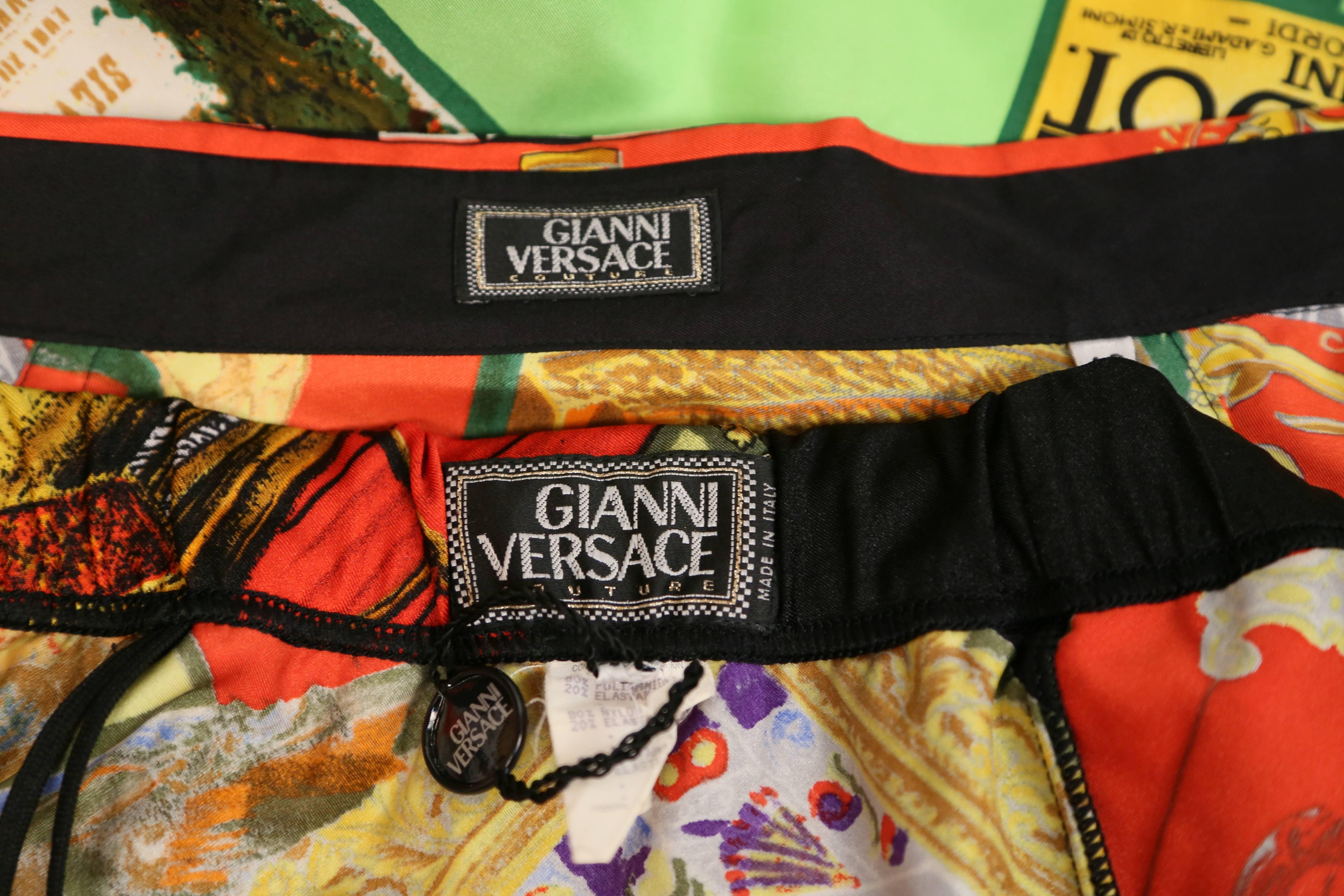 unworn GIANNI VERSACE COUTURE 'Teatro' print silk shirt & matching leggings 1991 In New Condition In San Fransisco, CA