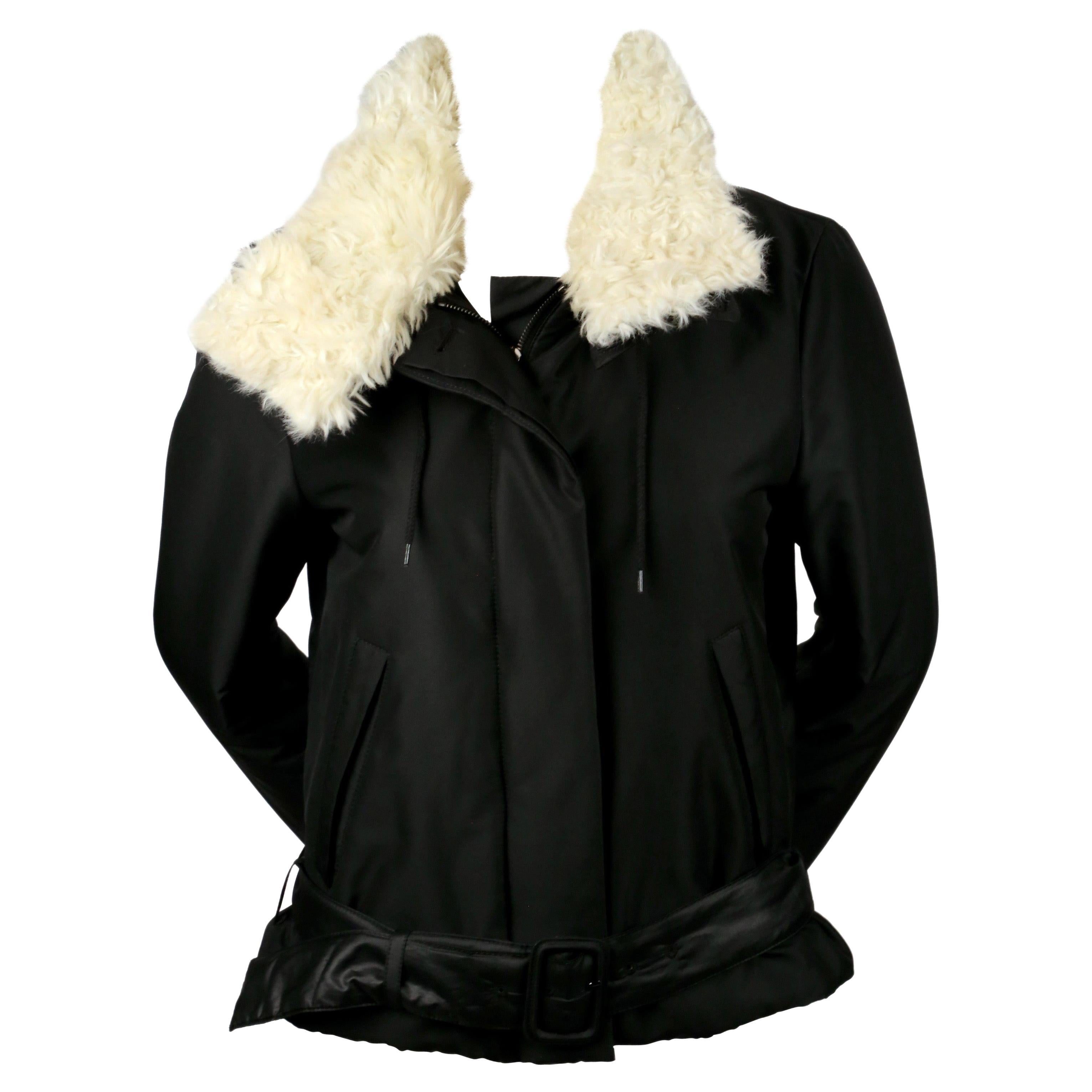 1999 HELMUT LANG black Boa jacket with removable collar