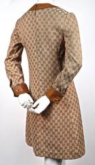 1970's GUCCI monogramed canvas tunic dress with leather trim