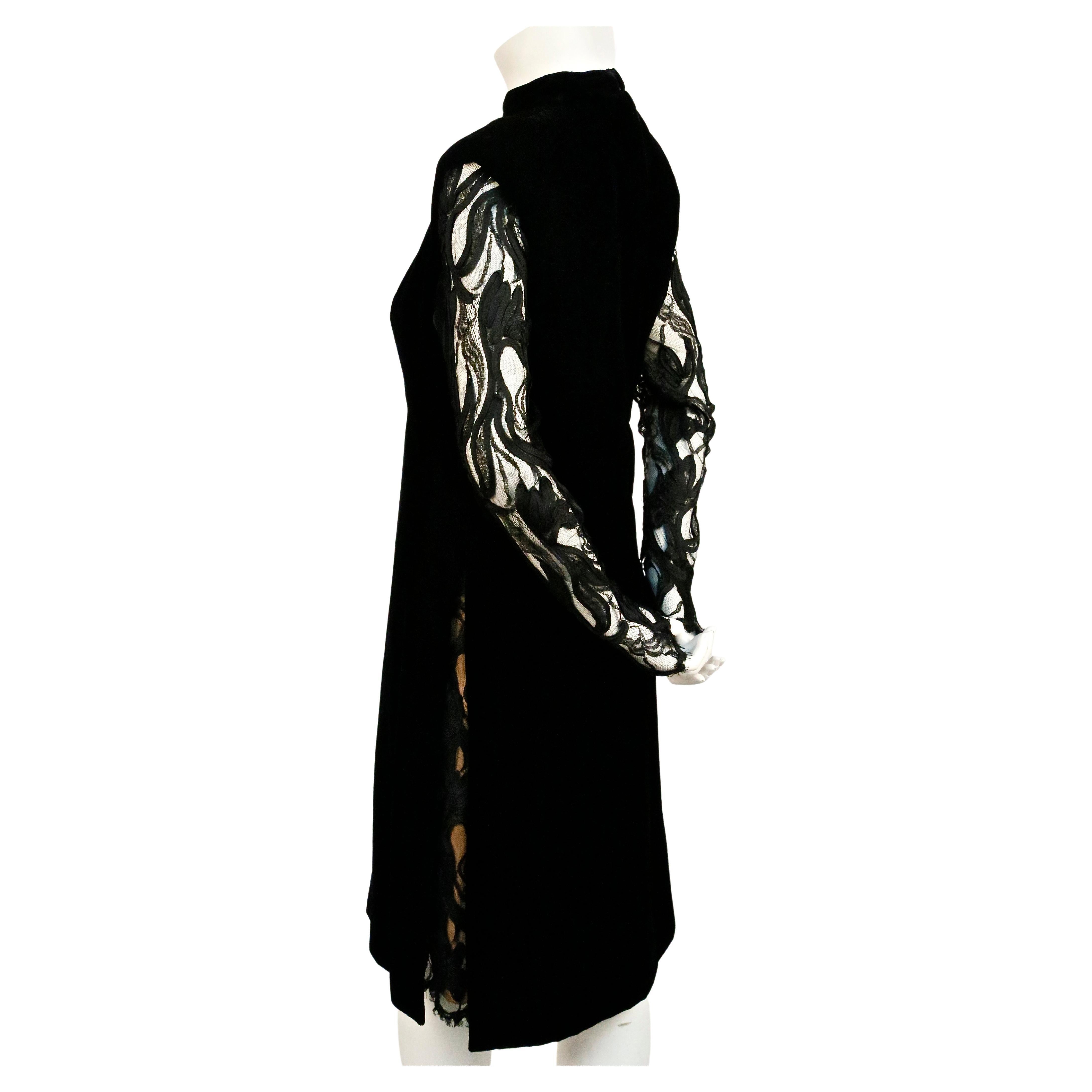 Black 1960's PIERRE BALMAIN haute couture velvet dress with sheer lace detail