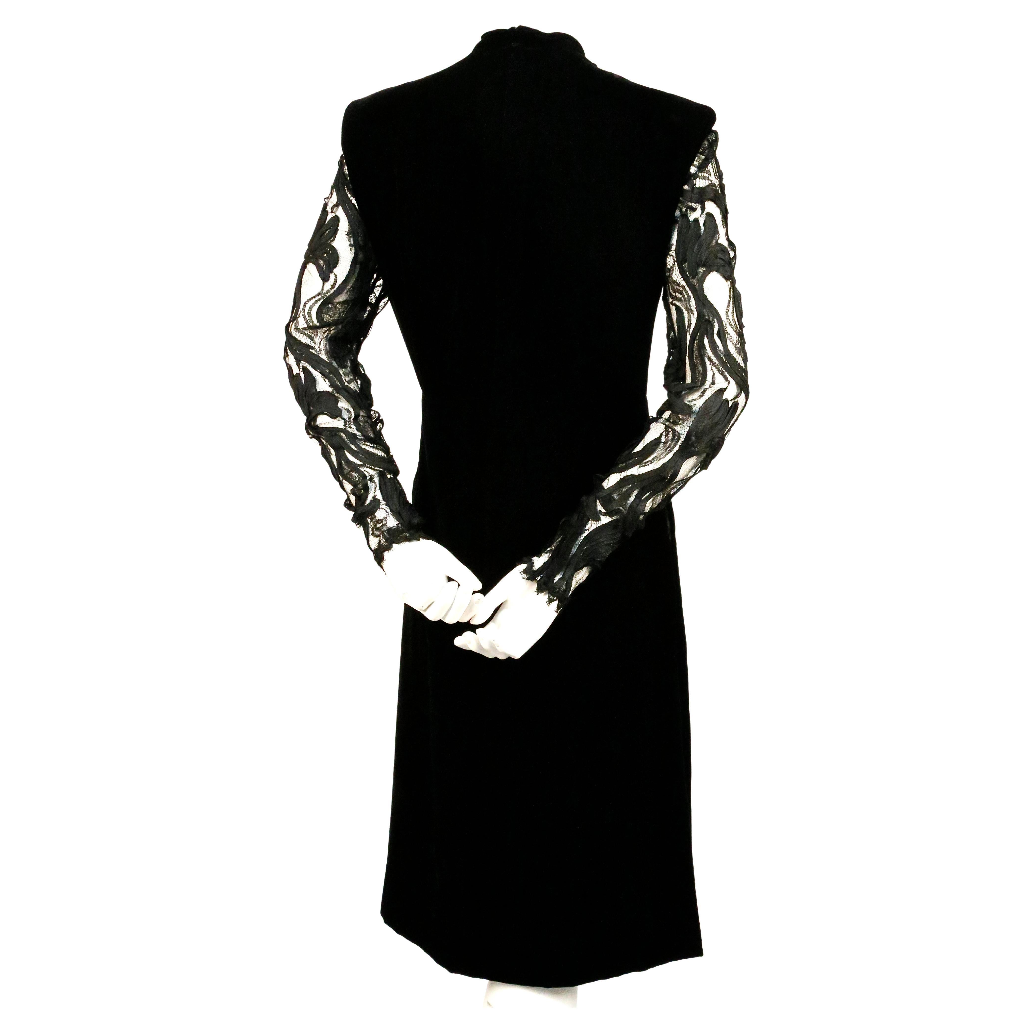 1960's PIERRE BALMAIN haute couture velvet dress with sheer lace detail In Good Condition In San Fransisco, CA