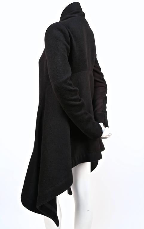RICK OWENS jet black cashmere coat with asymmetrical hemline at 1stDibs