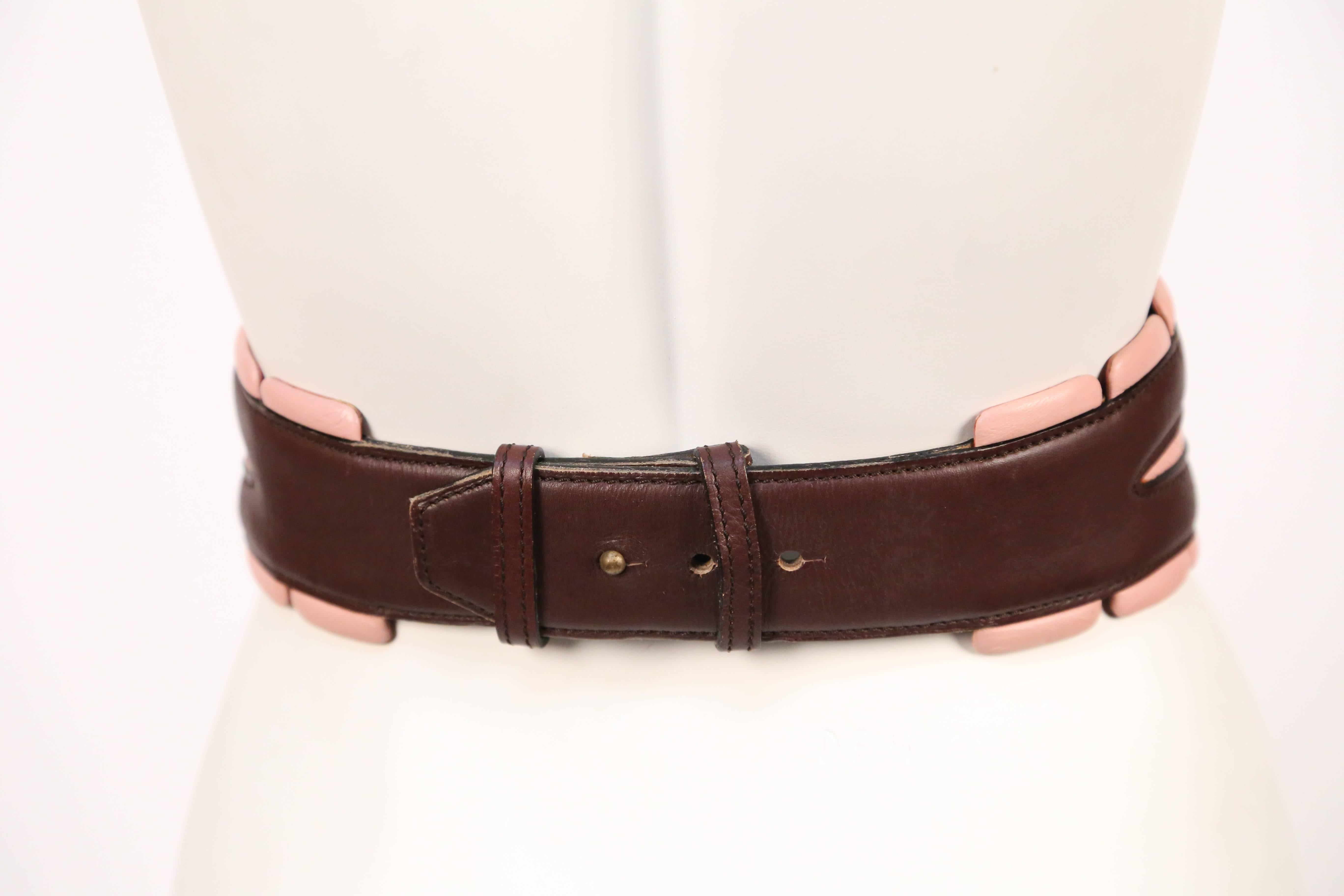 1990's AZZEDINE ALAIA burgundy and pink leather belt with silver pyramid studs In Good Condition In San Fransisco, CA