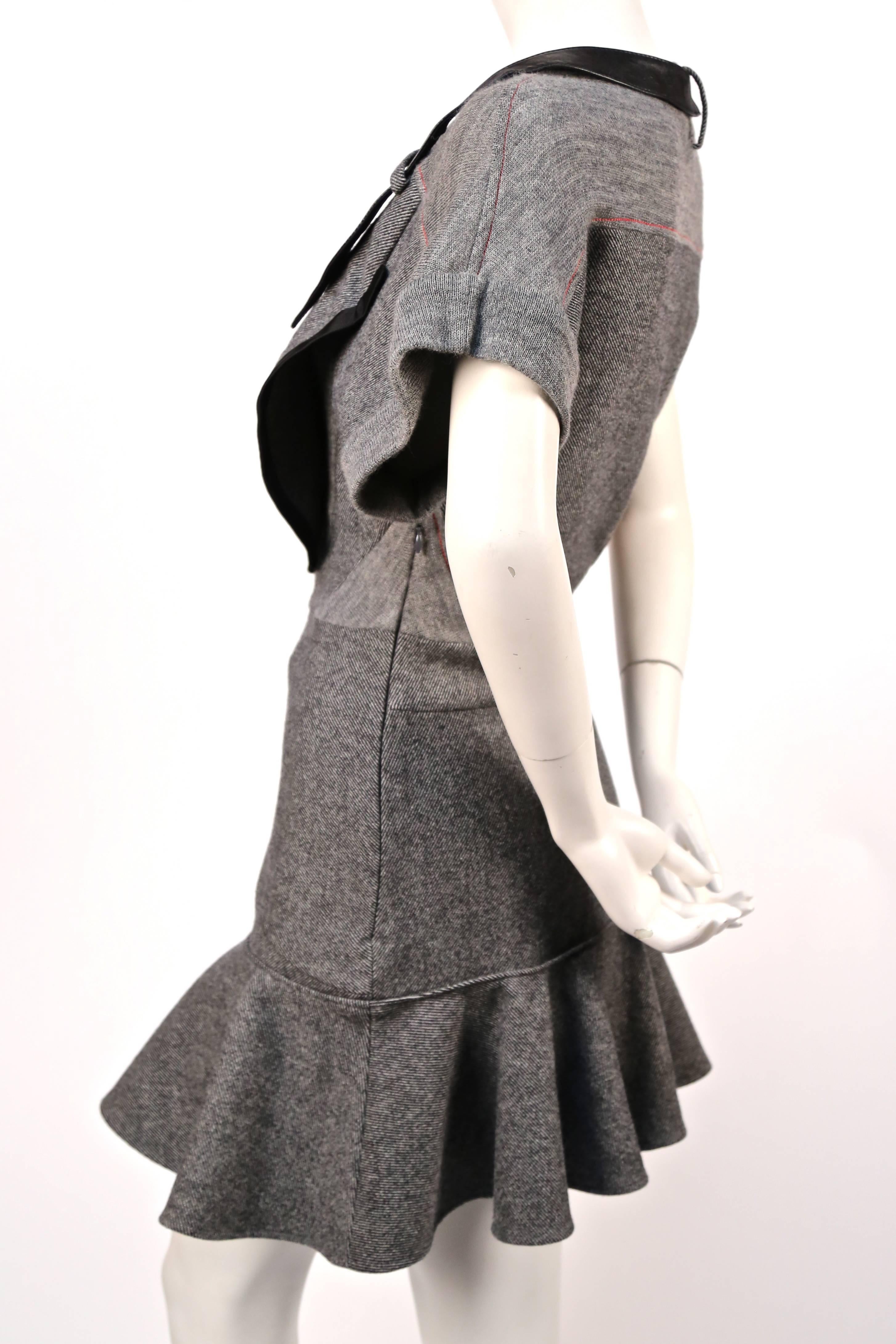 Gray 2002 BALENCIAGA by Nicolas Ghesquiere wool and leather patchwork dress