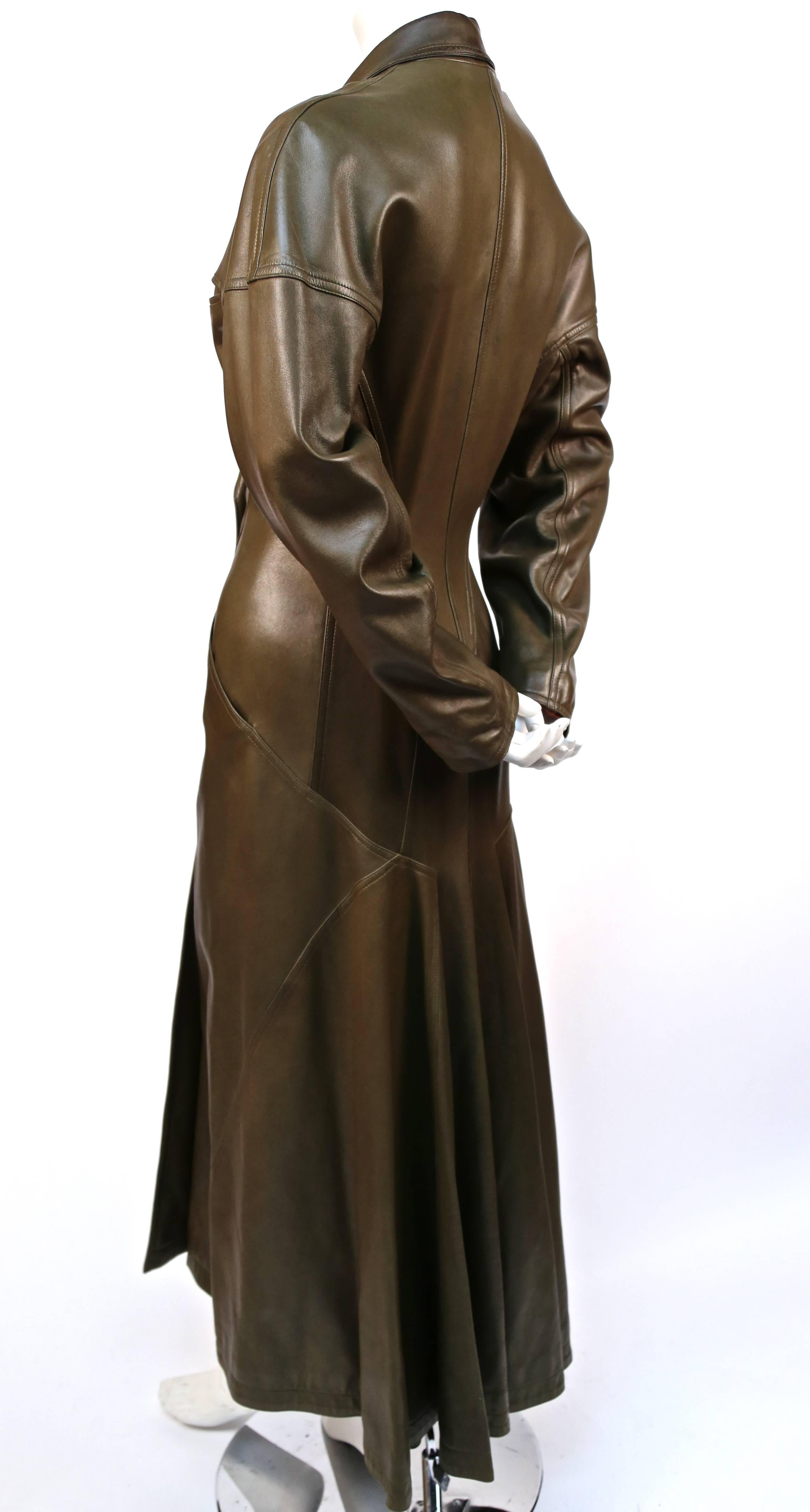 Brown 1980's AZZEDINE ALAIA olive leather full length coat