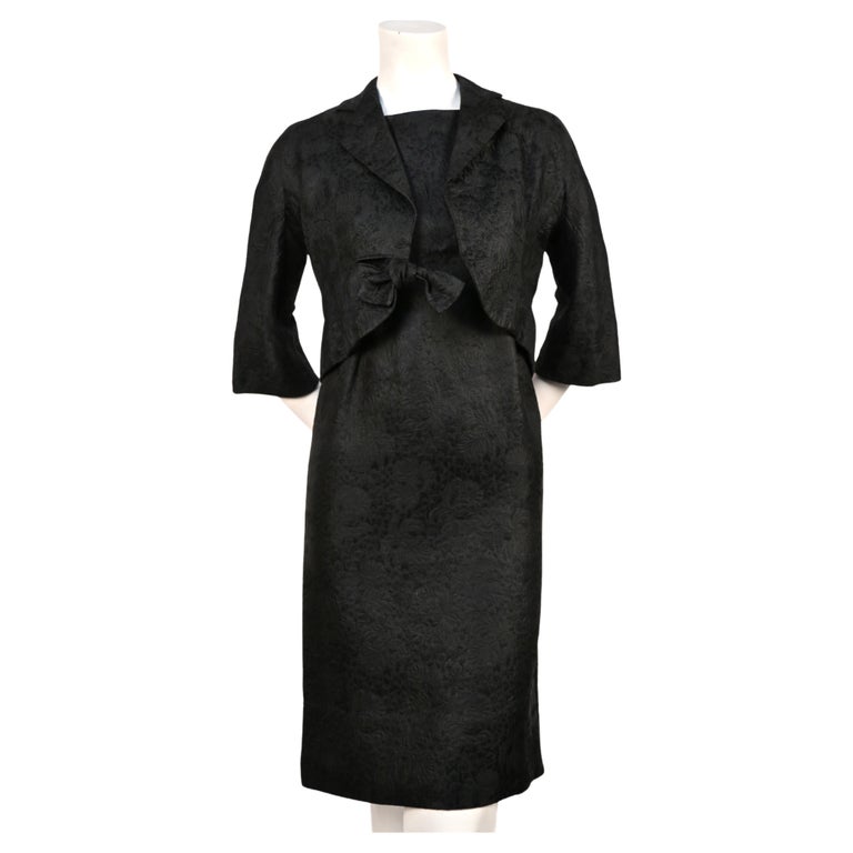 1960's Cristóbal Balenciaga haute couture black brocade dress and jacket  For Sale at 1stDibs