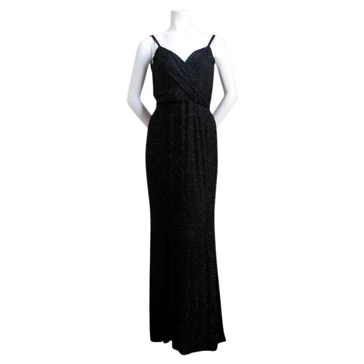 1960's CEIL CHAPMAN long black beaded gown For Sale