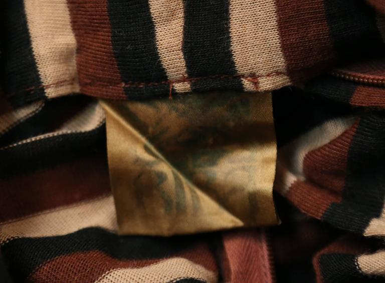 1970's BIBA metallic chevron striped dress with cowl neck at 1stDibs