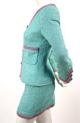 1994 CHANEL turquoise boucle runway 'Scoubidou' suit with braided trim
