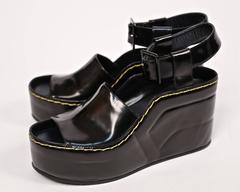 CELINE spazzolato leather wedges with yellow top-stitching - runway 2014