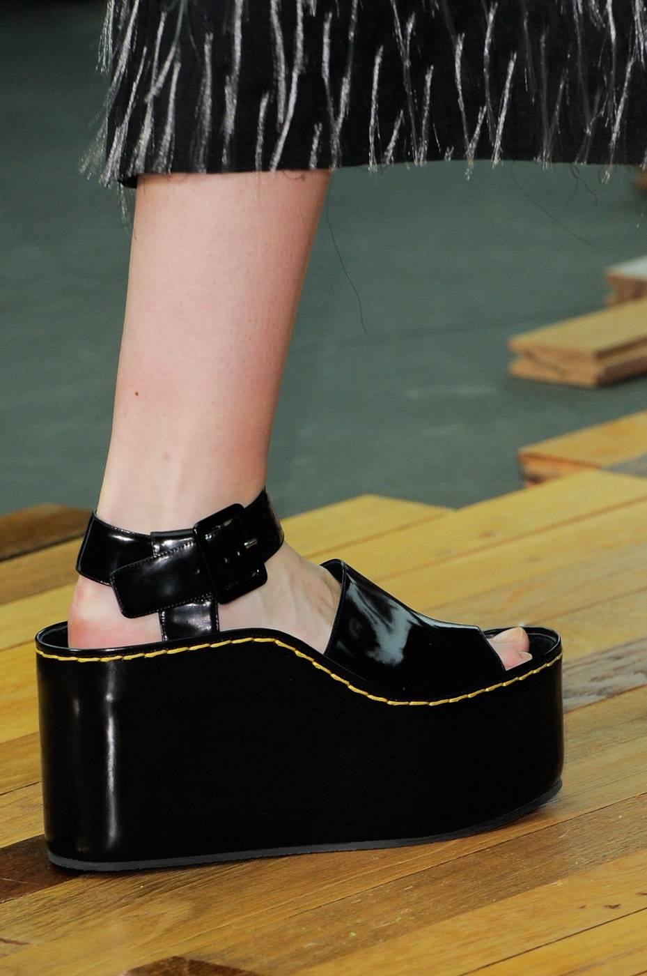 CELINE spazzolato leather wedges with yellow top-stitching - runway 2014 1