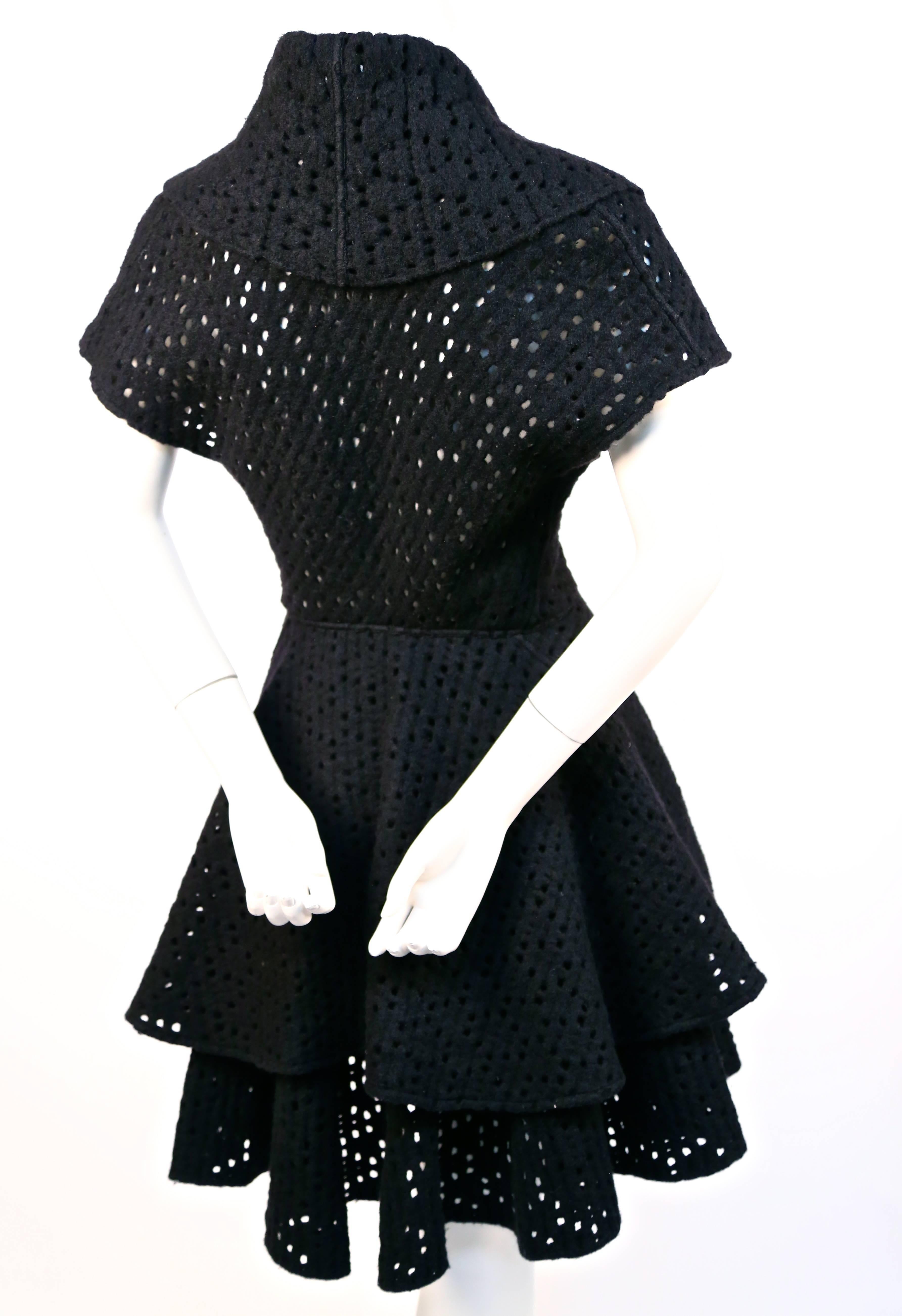AZZEDINE ALAIA black open knit jacket with flared hem and matching skirt In New Condition In San Fransisco, CA