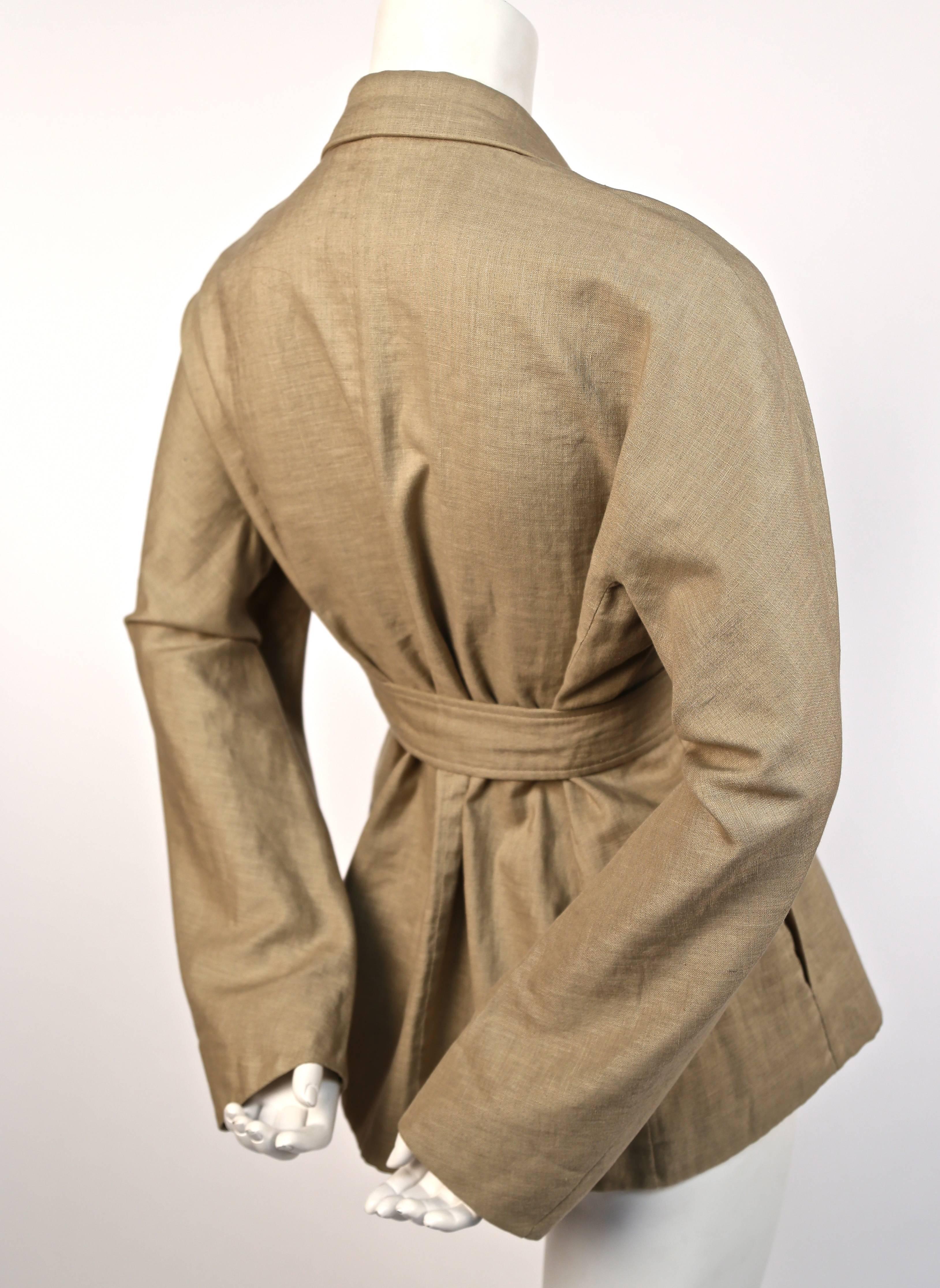 Brown CELINE by Phoebe Philo tan linen jacket with high waist belt