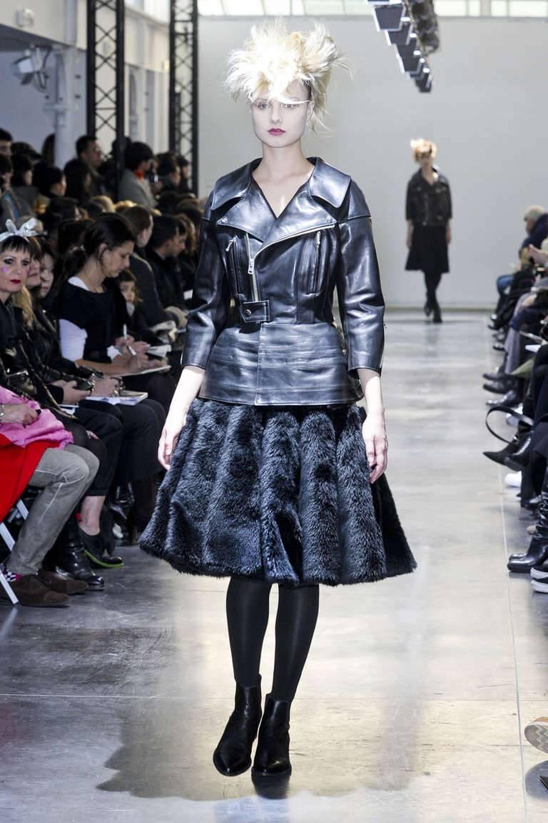 Women's or Men's Junya Watanabe black leather jacket with peplum, runway fall 2011