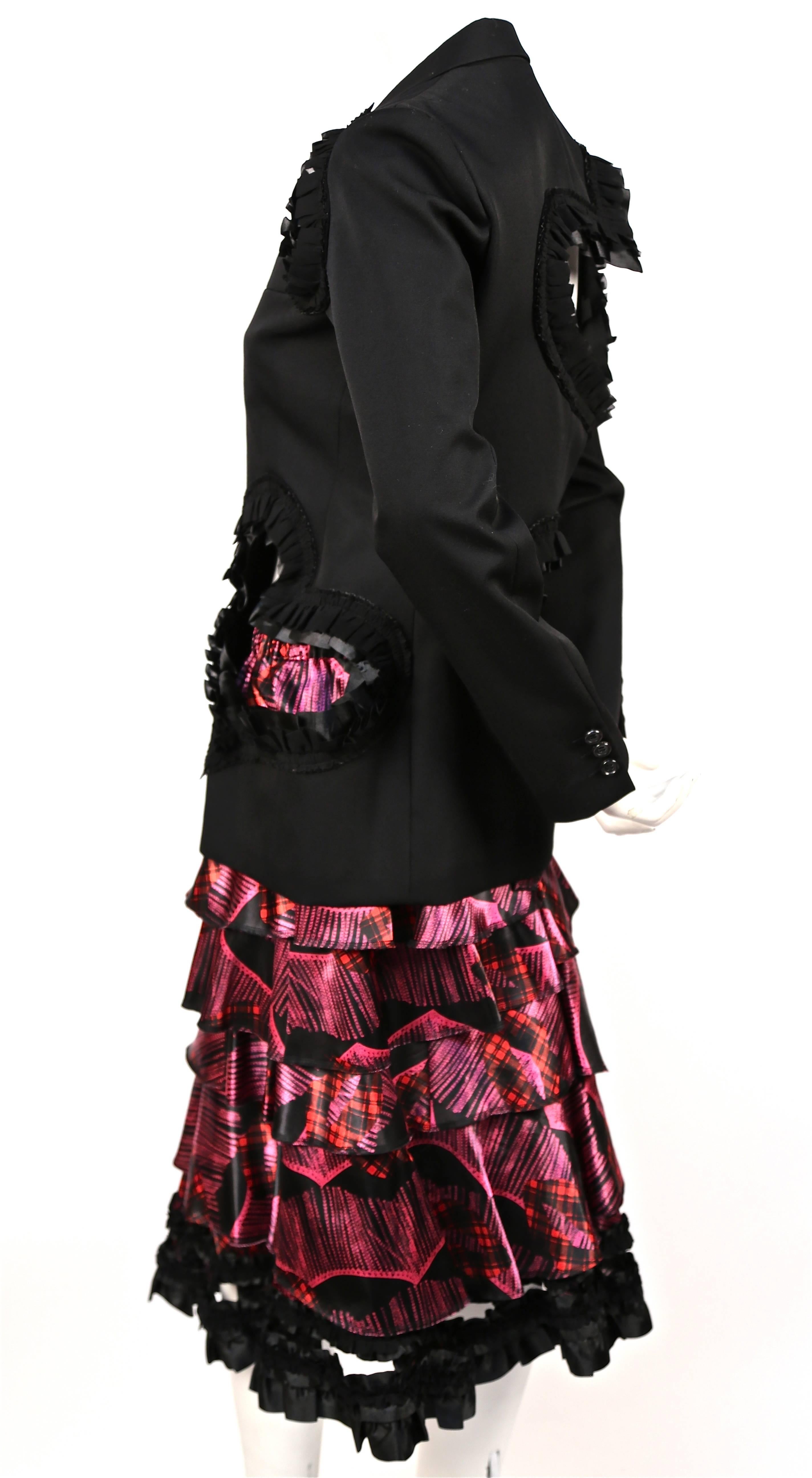 Black COMME DES GARCONS 'bad taste' runway blazer with open hearts and tiered skirt