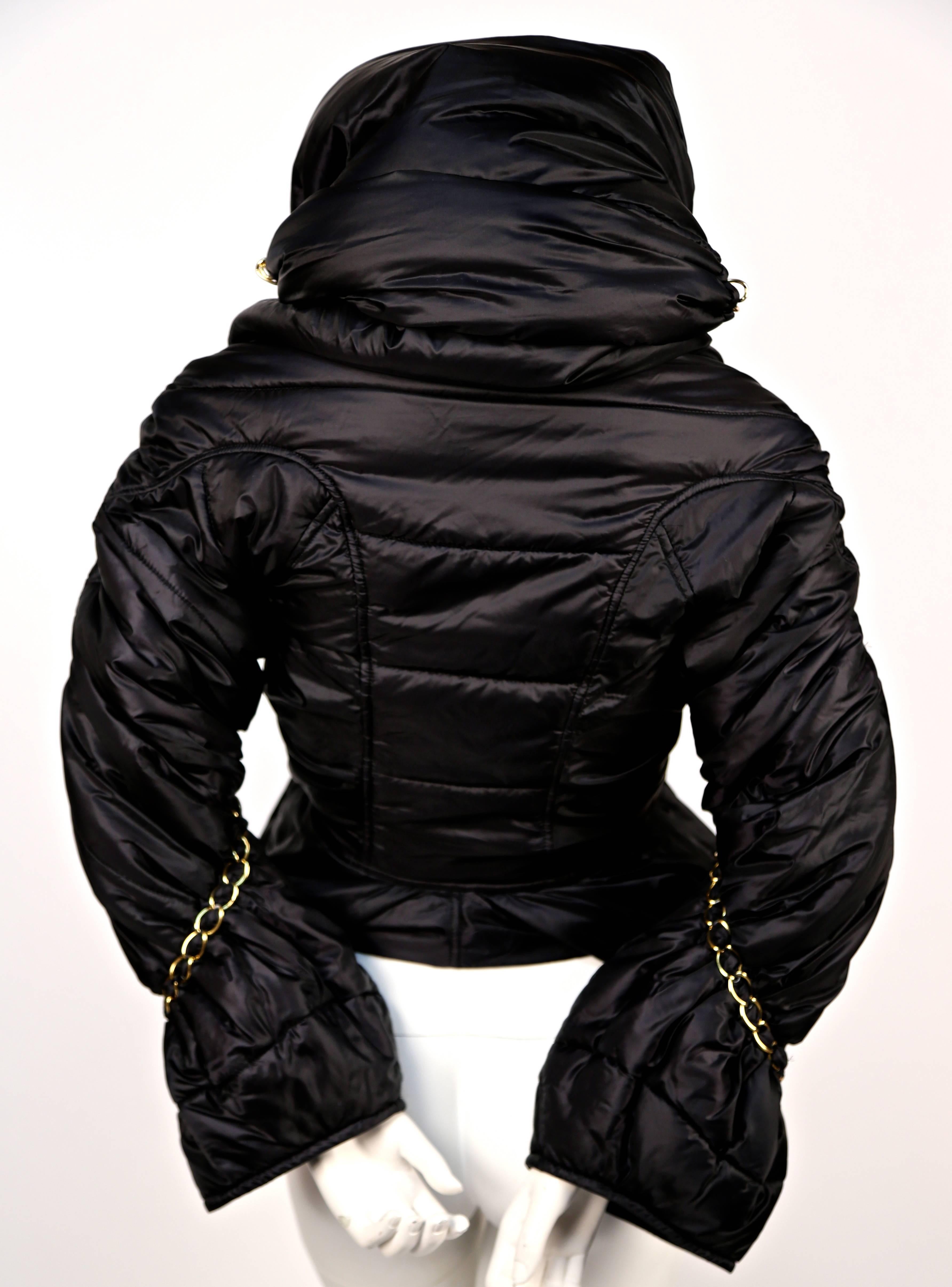 JUNYA WATANABE black draped puffer coat with gold chain trim - runway 2009 In New Condition In San Fransisco, CA