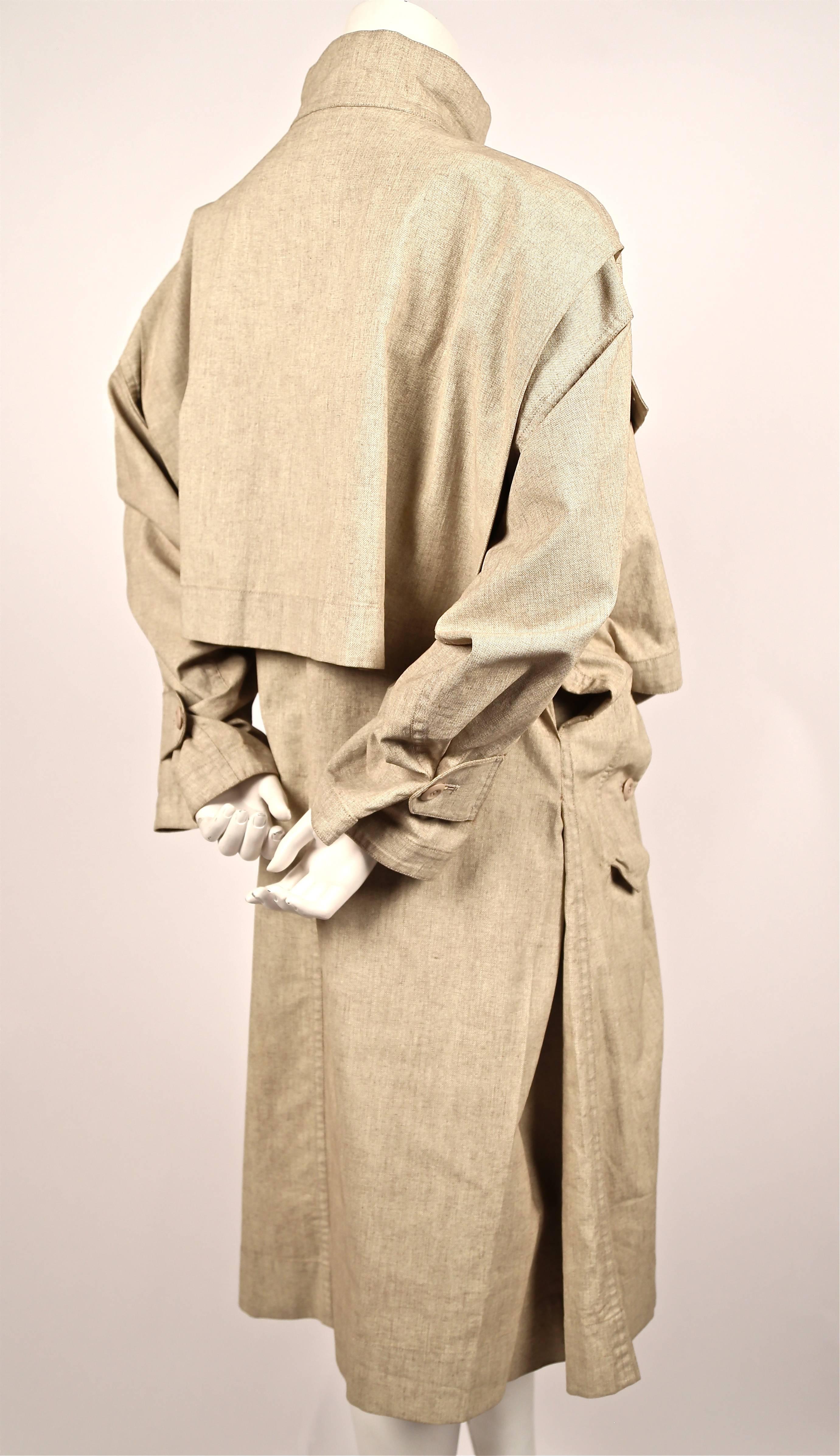 1980's ISSEY MIYAKE tan oversized draped coat In Good Condition In San Fransisco, CA