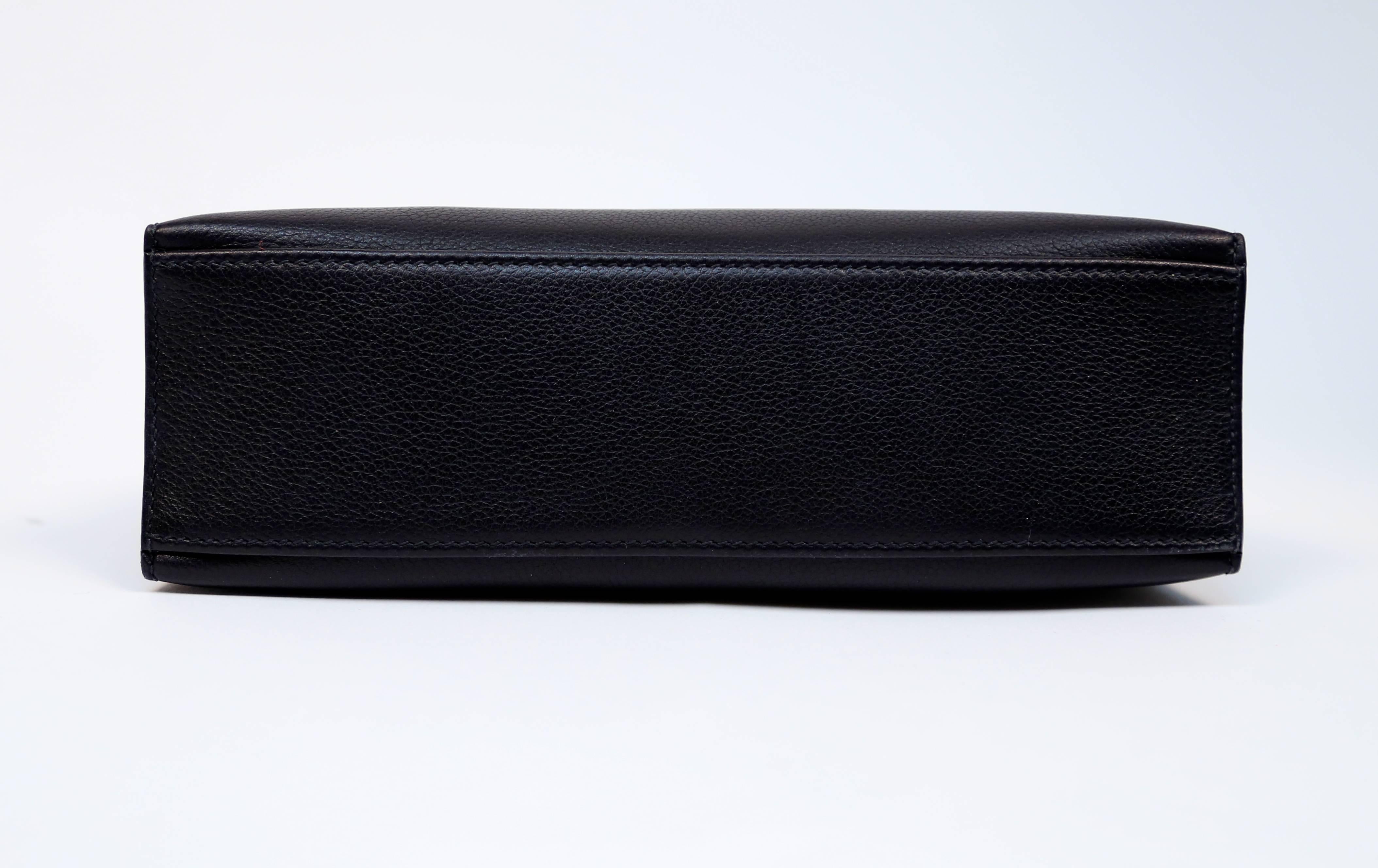 Hermes Kelly Pochette Clutch in black evergrain leather with ruthenium hardware 1
