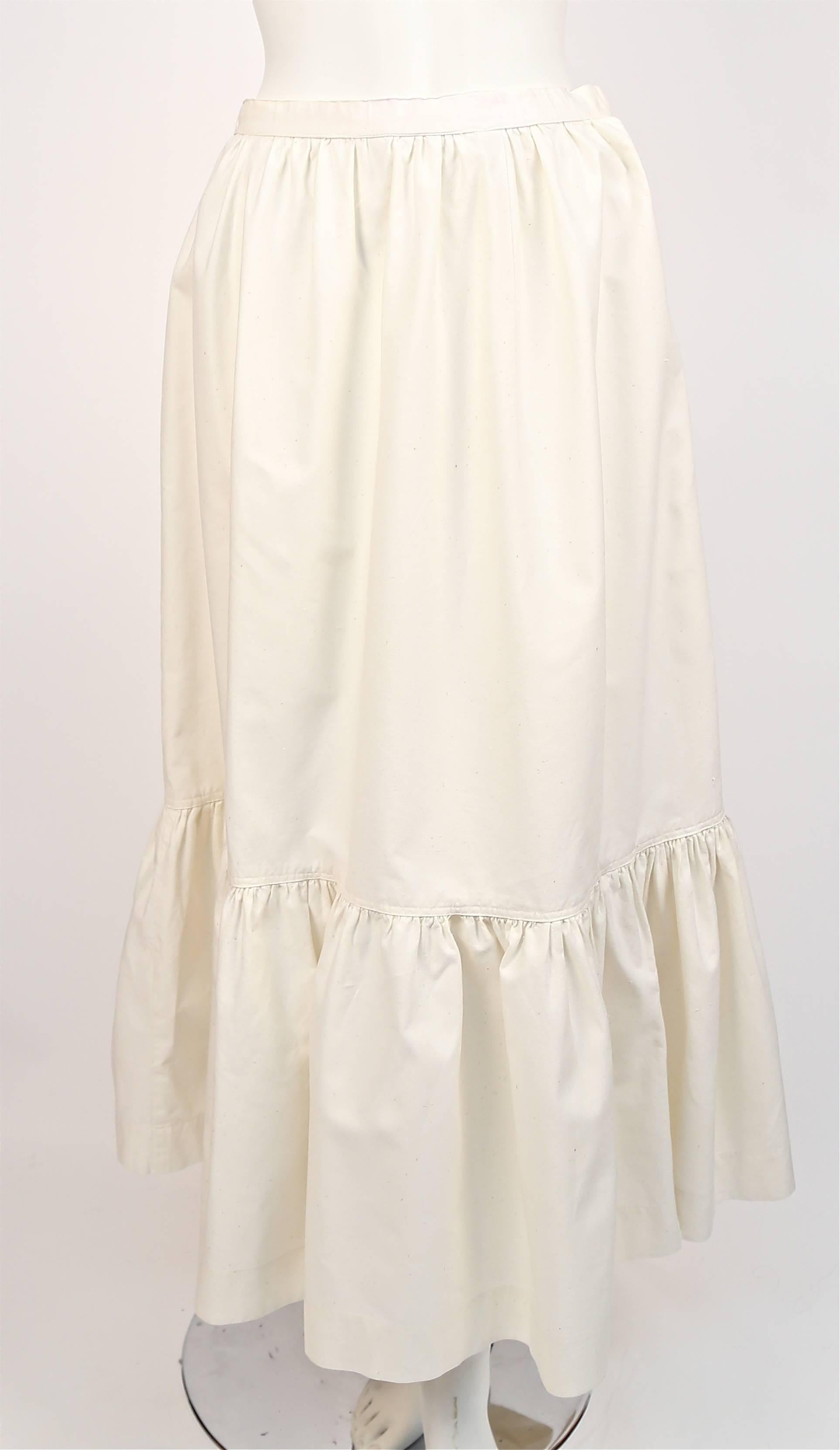 Women's or Men's 1970's YVES SAINT LAURENT cream cotton muslin peasant top and skirt