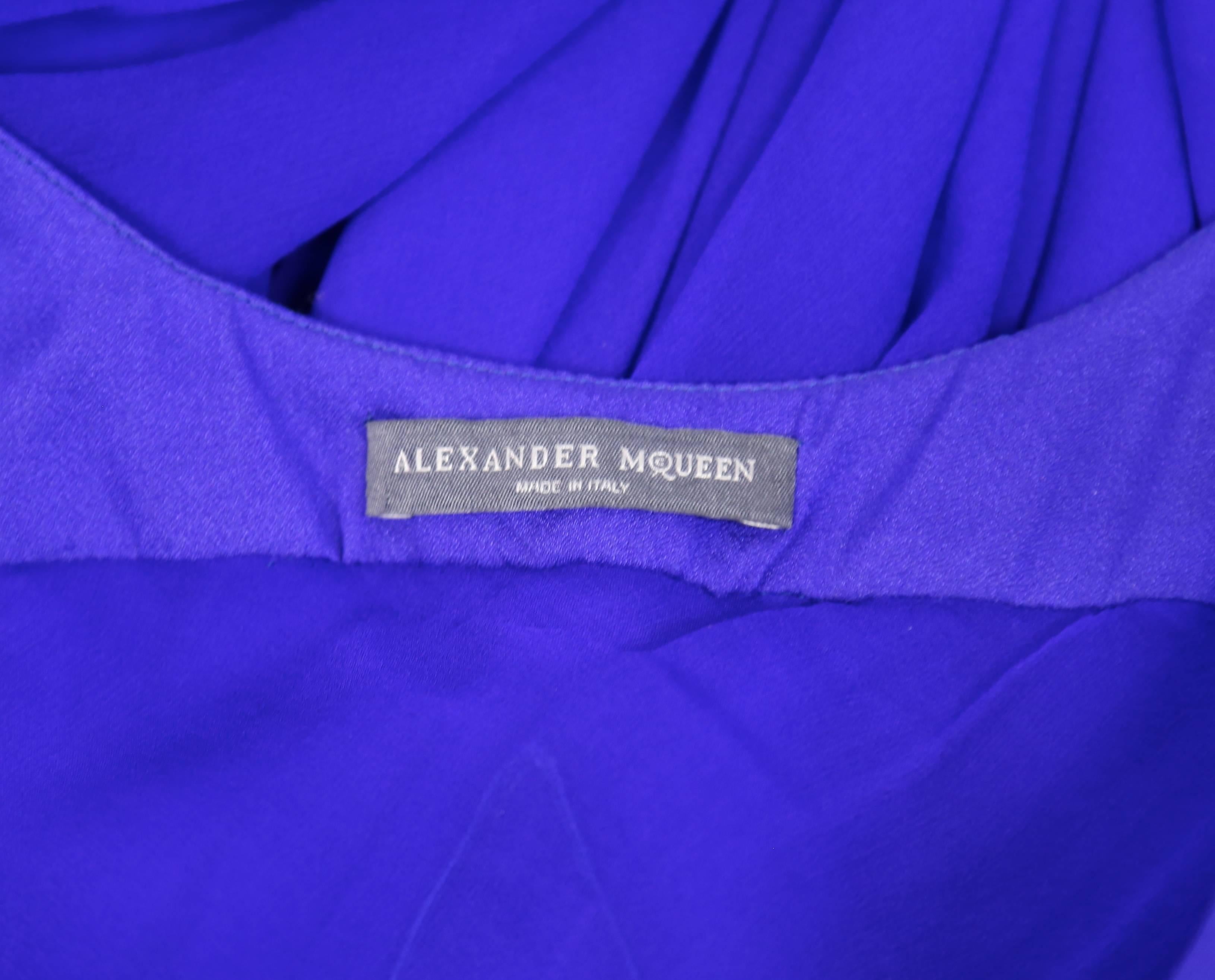 ALEXANDER MCQUEEN silk chiffon cobalt blue asymmetrical gown 1