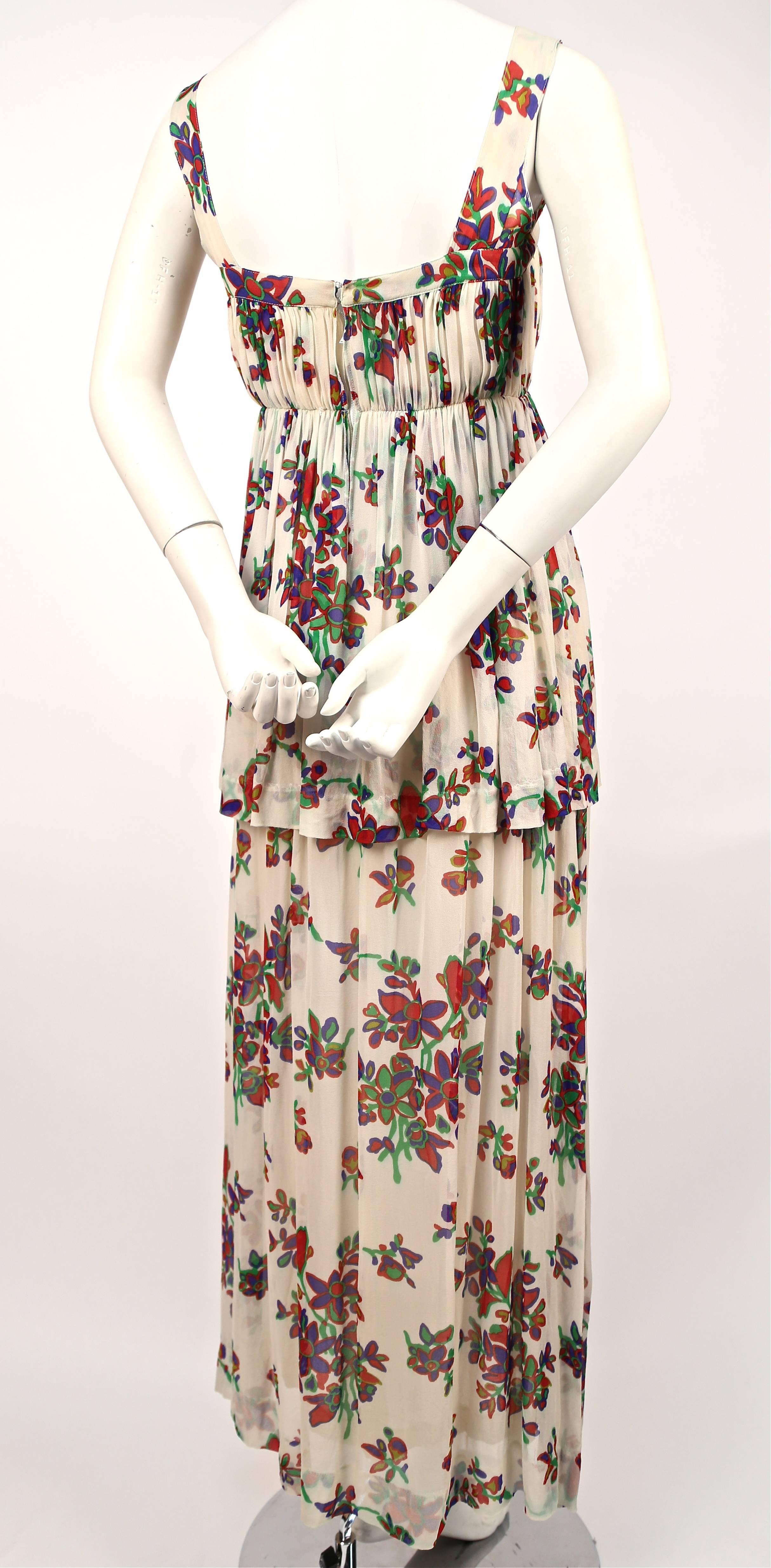1970's YVES SAINT LAURENT floral silk chiffon long summer dress In Good Condition In San Fransisco, CA