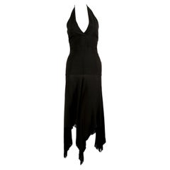 1960's ALICE POLLOCK / QUORUM black moss crepe halter dress with fringe