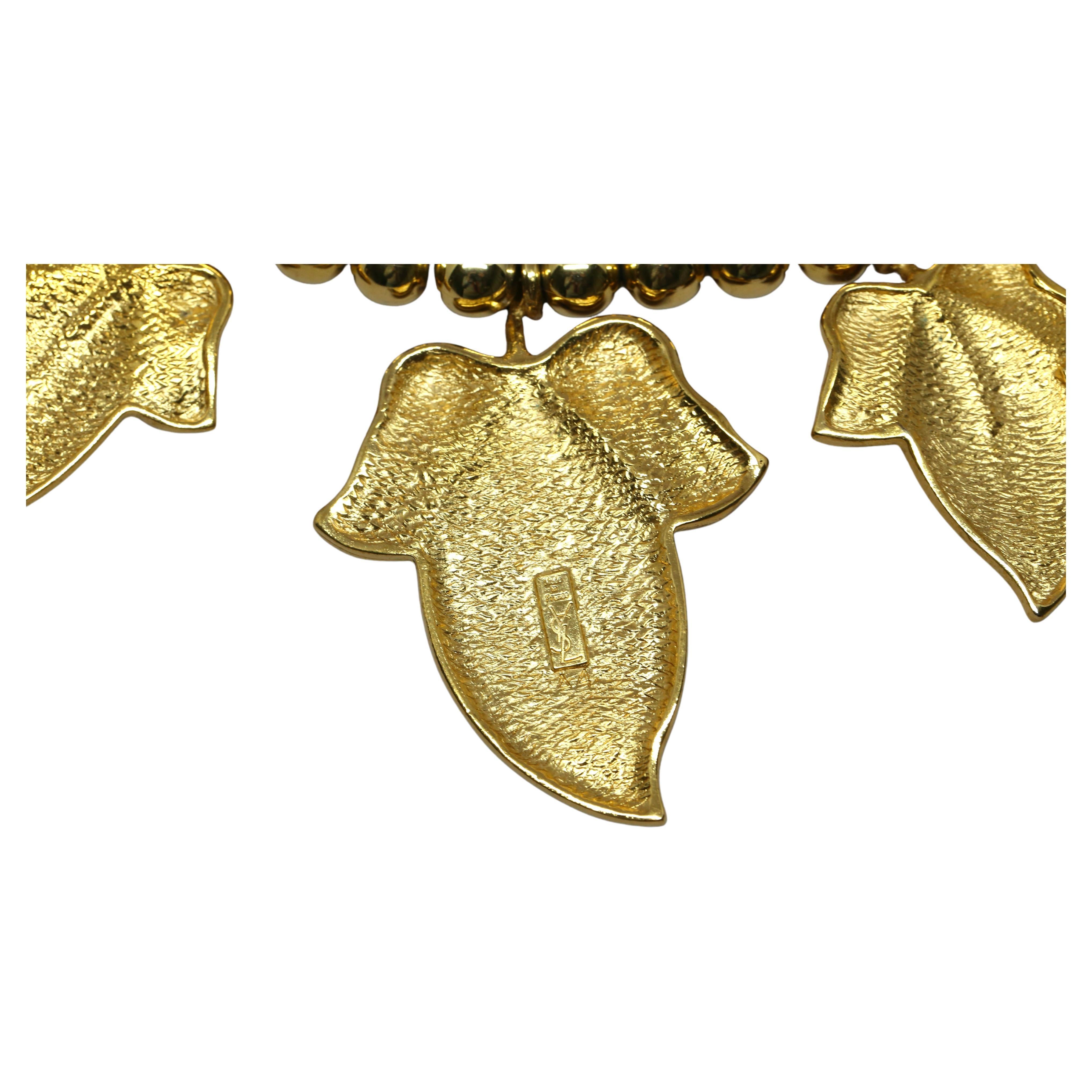 1990's YVES SAINT LAURENT oversized hammered gilt leaf necklace  For Sale 1