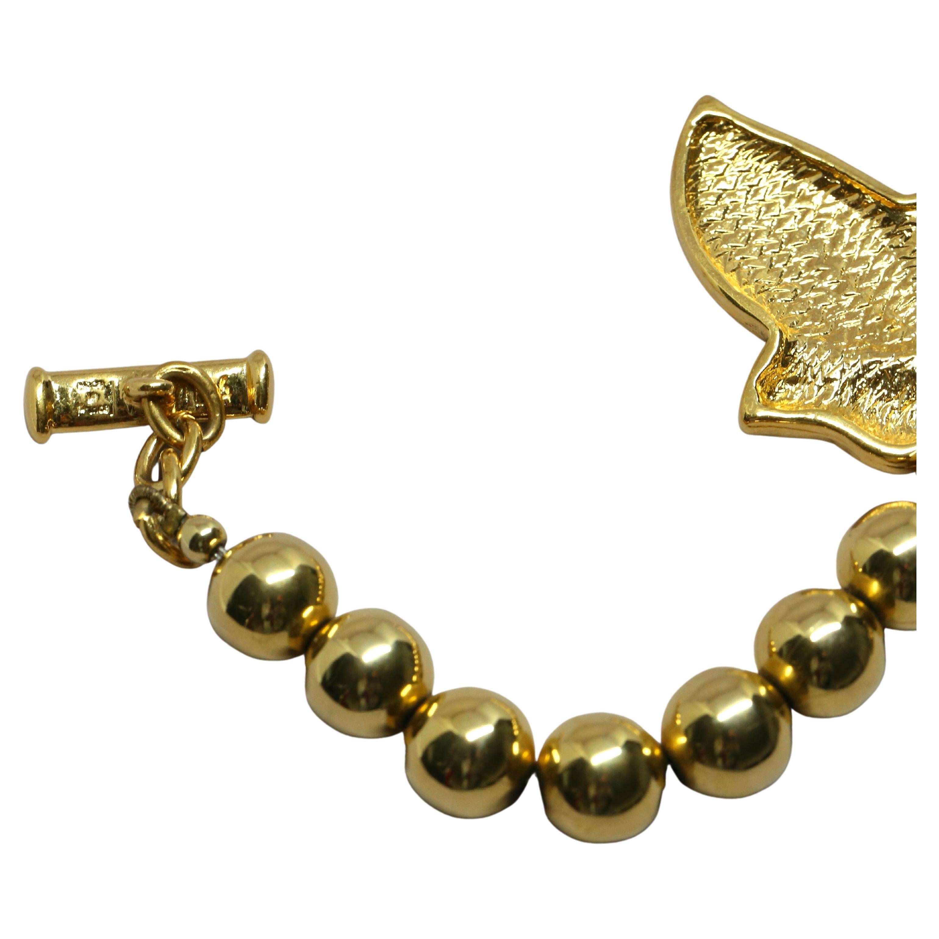 1990's YVES SAINT LAURENT oversized hammered gilt leaf necklace  For Sale 3