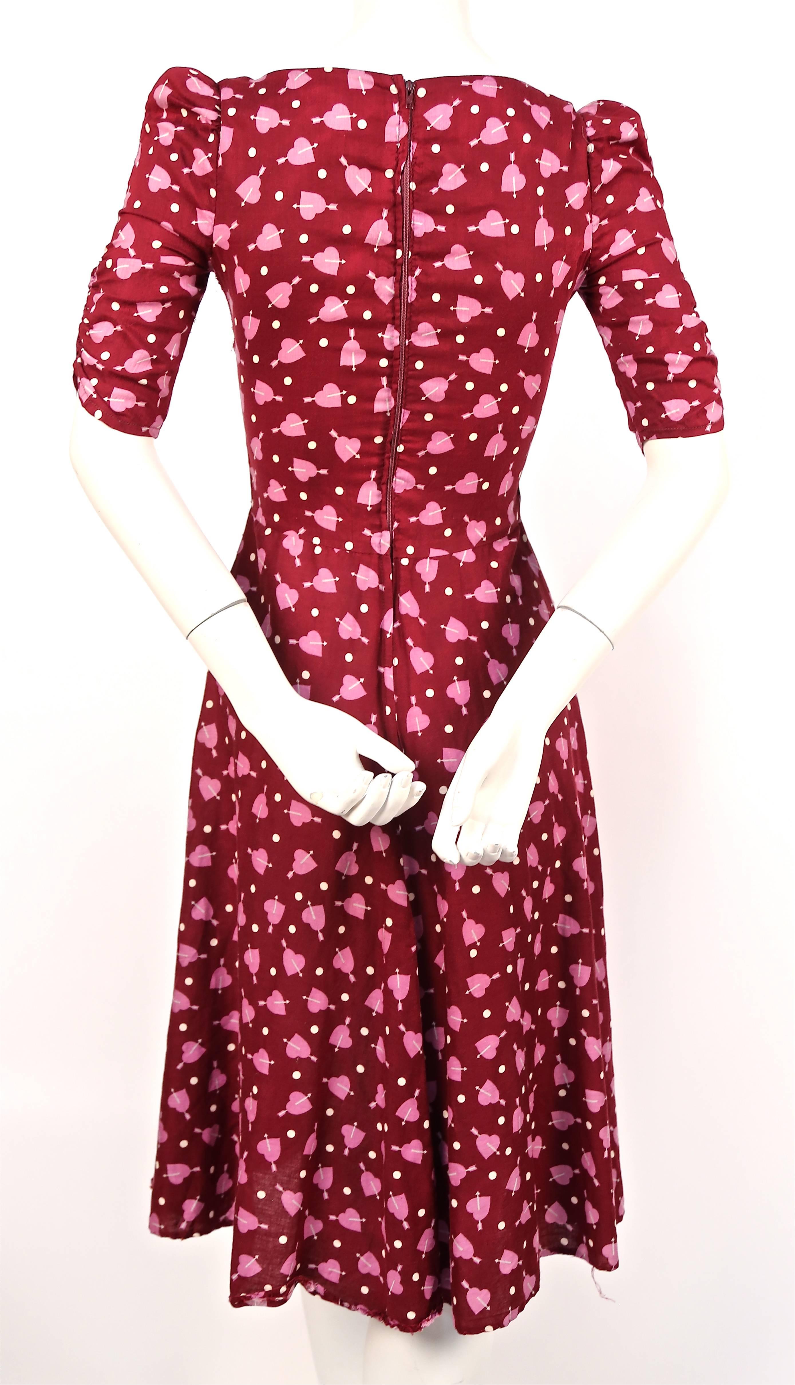 1970's BIBA heart & arrow printed cotton dress In Good Condition In San Fransisco, CA