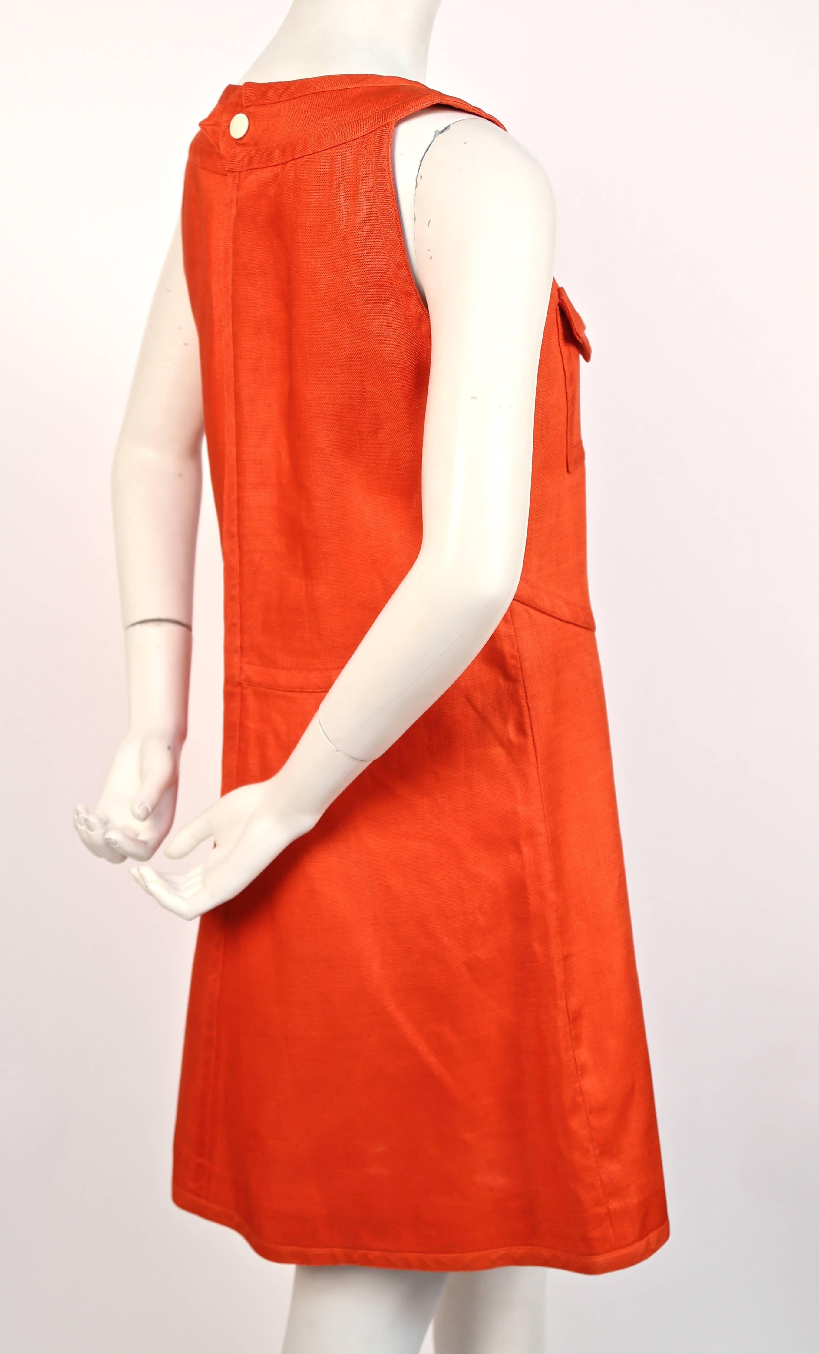 Red very rare 1960's COURREGES tangerine linen haute couture dress