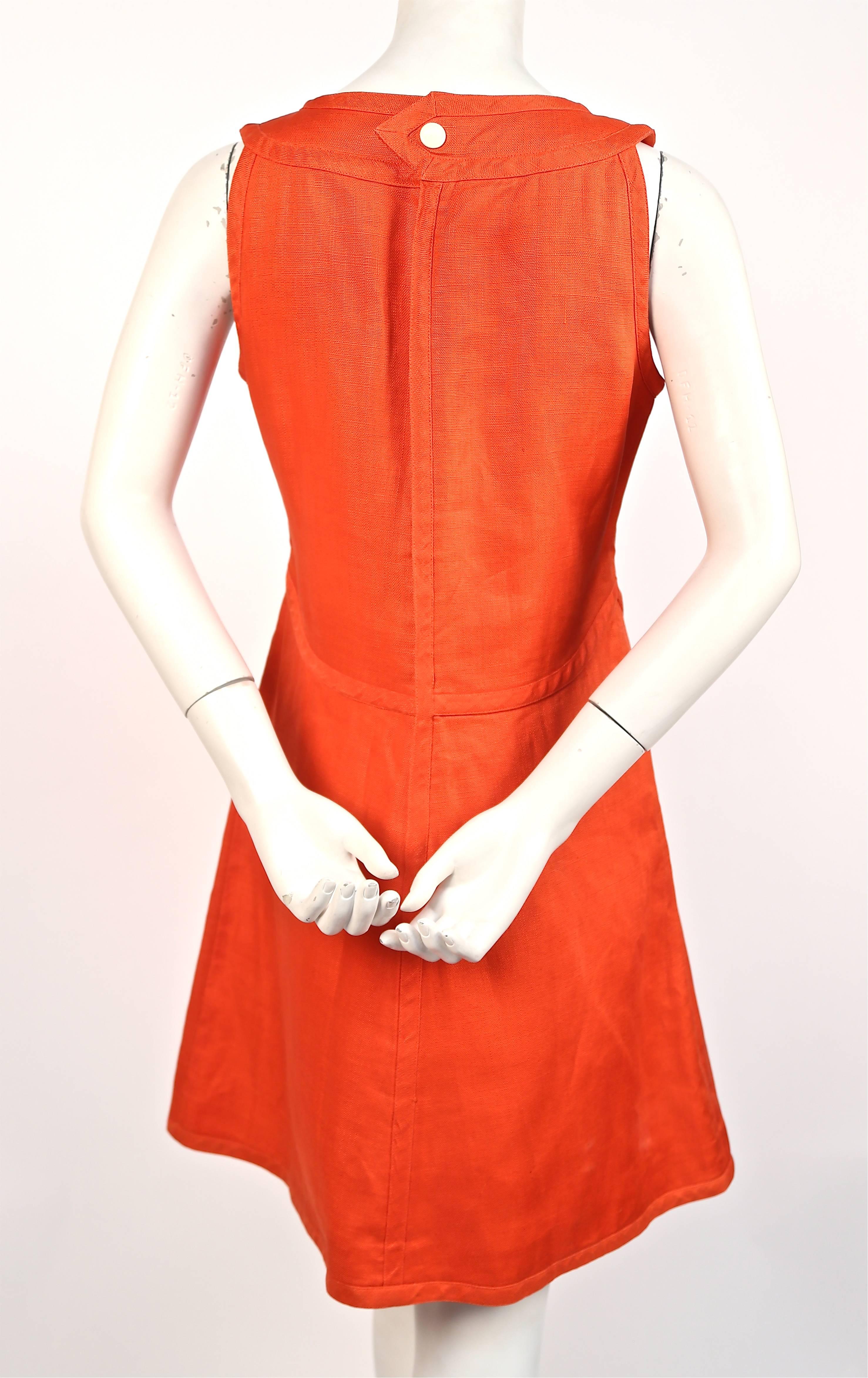 very rare 1960's COURREGES tangerine linen haute couture dress In Good Condition In San Fransisco, CA
